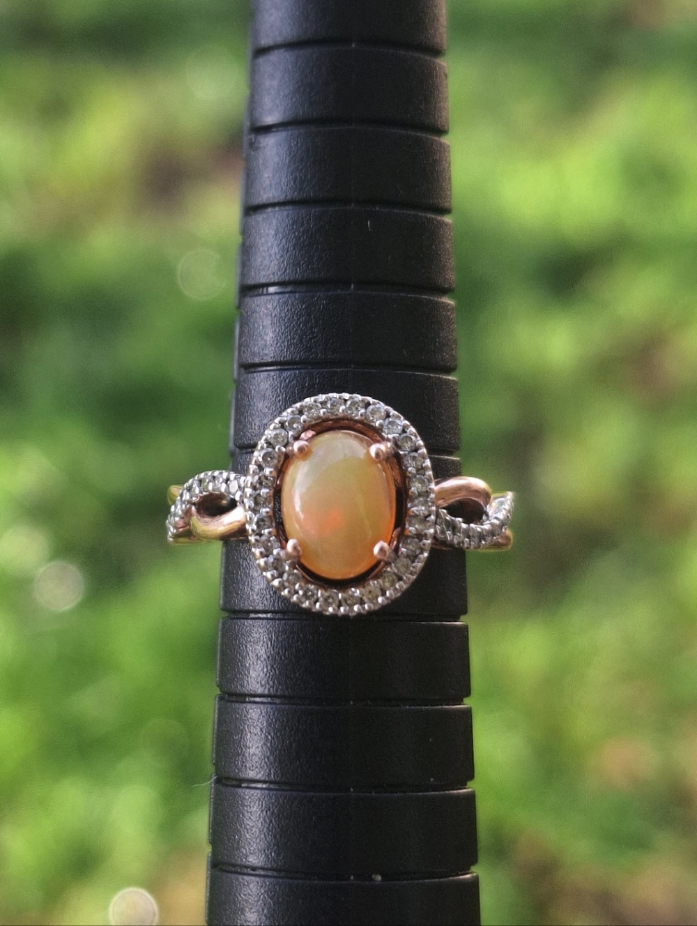 "EMA" 10K Rose Gold Ethiopian Opal & Diamond Halo Ring Size 4.75 Buttercup Hue